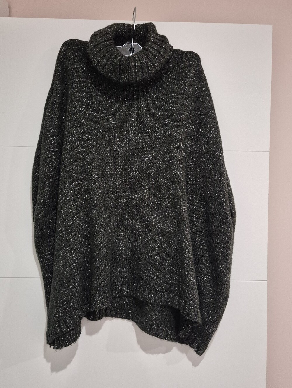 LOFT Metallic Dark Heather Green Cowl Neck Sweater Poncho